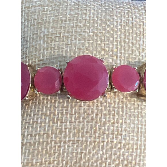 Vintage Natasha Stretch Bracelet Gold Tone Wine Pink Acrylic Rhinestones Estate - Picture 2 of 5